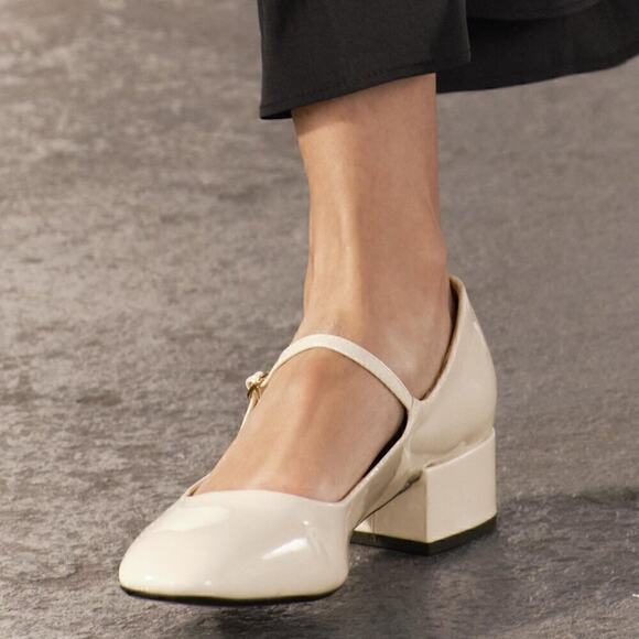 ZARA Off-White Block Heel Mary Janes NWT - Picture 3 of 14